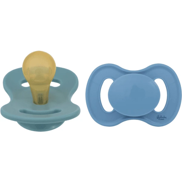 Lullaby Planet Schnuller Rund Aus Latex Gr. 2 In Ocean Teal & Dove Blue, 2er Pack