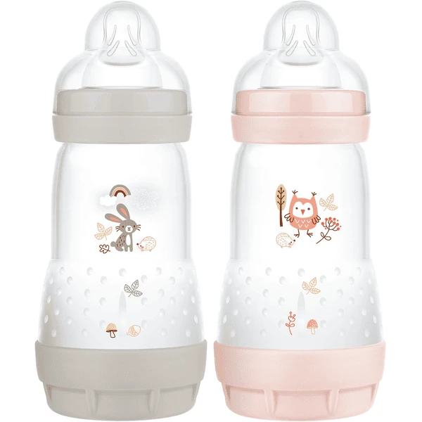 MAM Babyflasche Easy Start Anti Colic-Elements 260 Ml 2 StĂŒck Hase/Eule In Grau/rosa